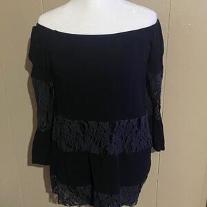 Free People Black Off-Shoulder Lace Top